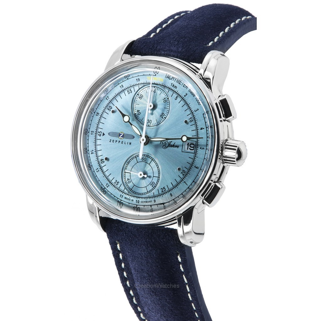 Zeppelin 100 Jahre Chronograph Leather Strap Ice Blue Dial Quartz