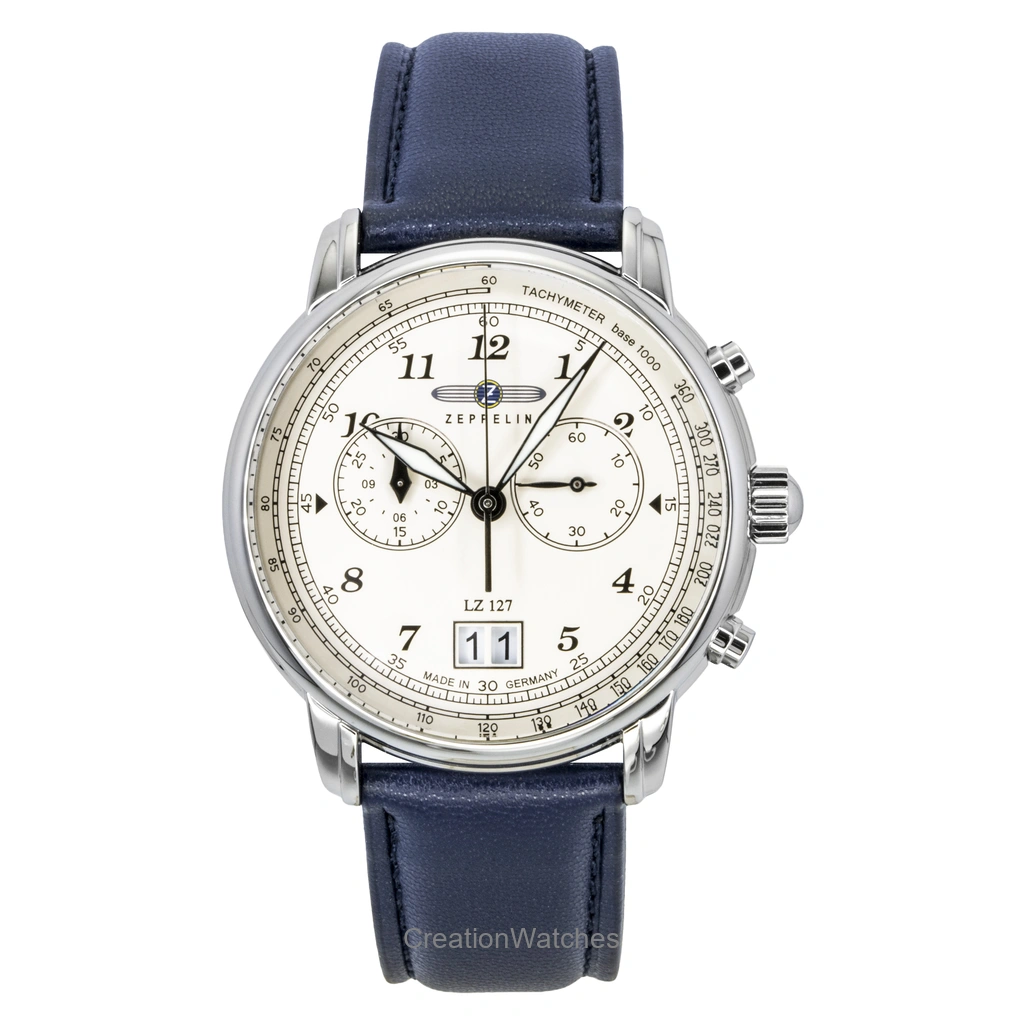 Zeppelin LZ127 クロノグラフ Vegan レザーベルト Beige Dial クォーツ 86841 メンズ腕時計