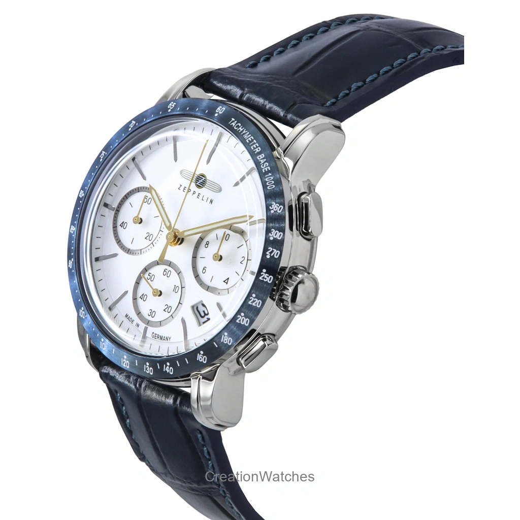 Zeppelin New York Chronograph Leather Strap White Dial Quartz