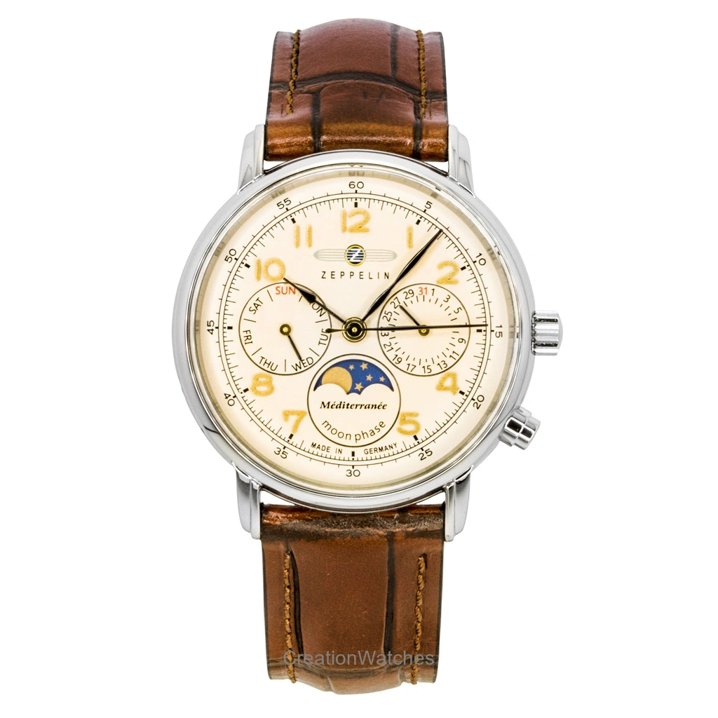 Zeppelin Mediterranee Moonphase レザーベルト Champagne Dial クォーツ 96375 メンズ腕時計
