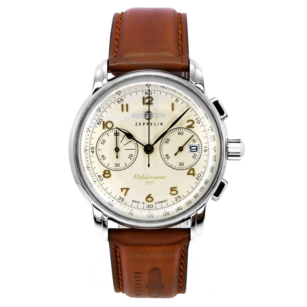 Zeppelin Mediterranee Chronograph Leather Strap Beige Dial Quartz
