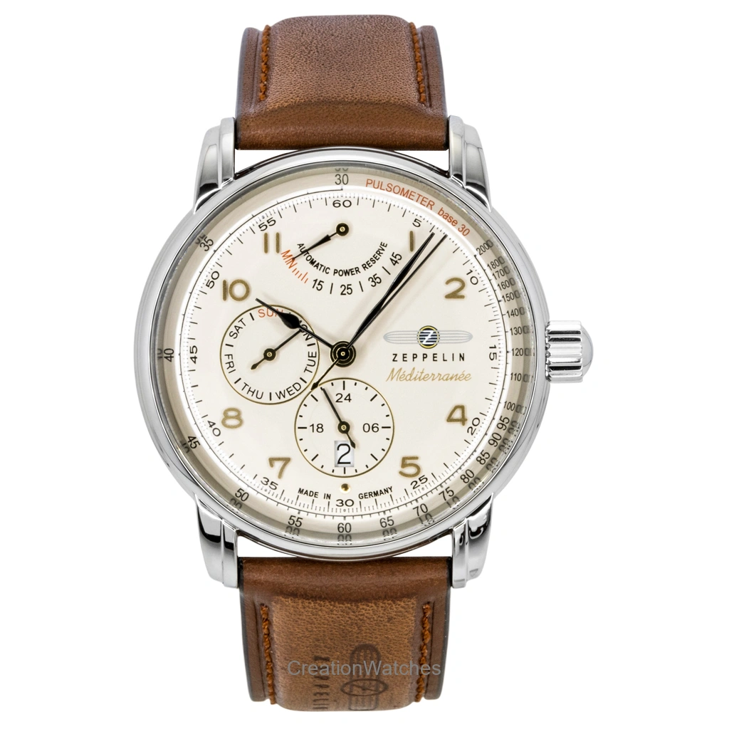 Zeppelin Mediterranee レザーベルト Champagne Dial 自動巻き 96905 メンズ腕時計