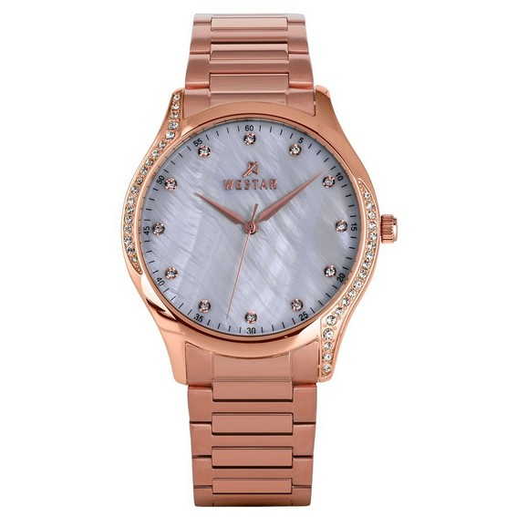 Reloj para mujer Westar Zing Crystal Accents en tono oro rosa, acero inoxidable, esfera de nácar blanco, cuarzo 00127PPN611