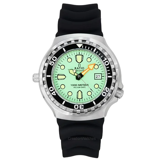 Ratio FreeDiver Version 02 Helium Safe 1000M Sapphire Quartz Mint Green Dial 1038EF102V-GRN-V02 Men's Watch
