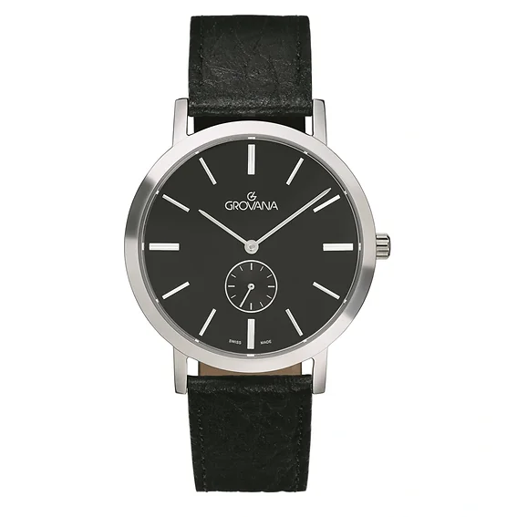 Grovana Kensington Leather Strap Black Dial Quartz 1050.5537 Men's Watch