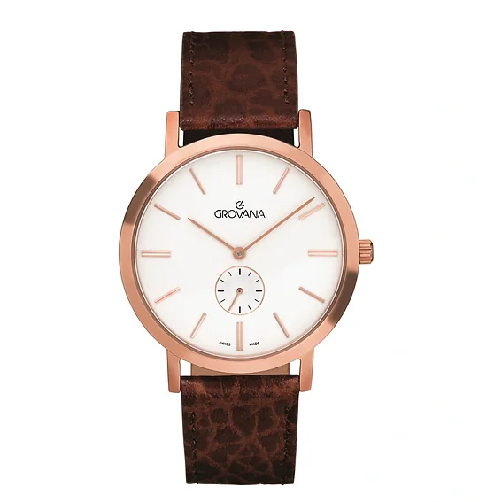 Grovana Kensington Leather Strap Silver Dial Quartz 1050.5562 Men's Watch