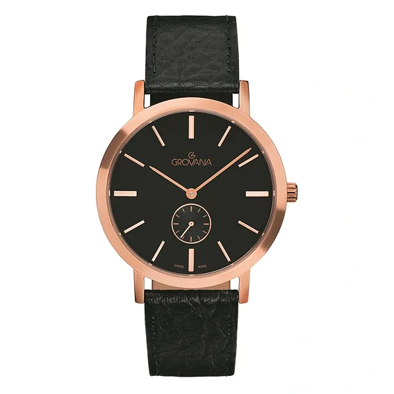 Grovana Kensington Leather Strap Black Dial Quartz 1050.5567 Men's Watch
