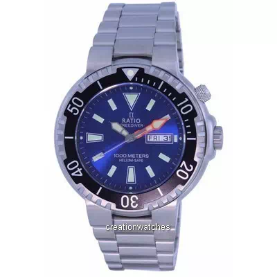 Relógio Masculino Ratio FreeDiver Mostrador Azul Aço Inoxidável Quartzo 1050HA93-12V-BLU 1000M