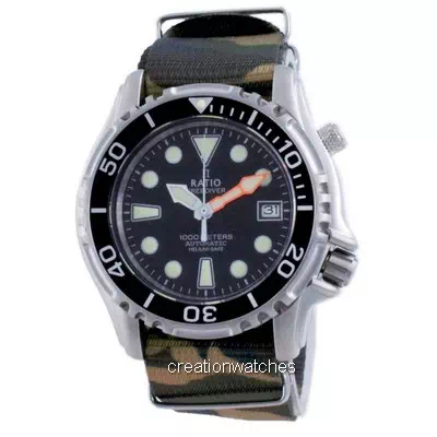 Relógios de mergulho livre de hélio seguro em nylon para mergulhadores automáticos 1066KE20-33VA-BLK-var-NATO5 1000M relógio mas