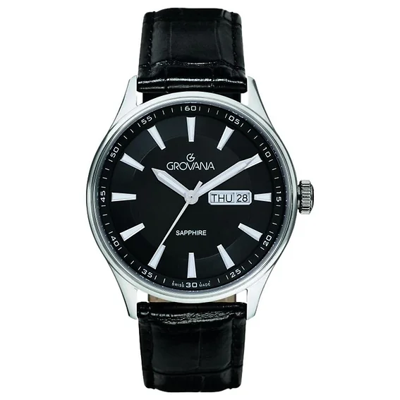 Grovana St. Andrews Leather Strap Black Dial Quartz 1194.1537 Men's Watch