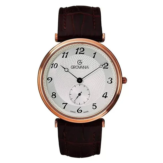 Grovana Belleville Leather Strap Silver Dial Quartz 1276.5562 Men's Watch