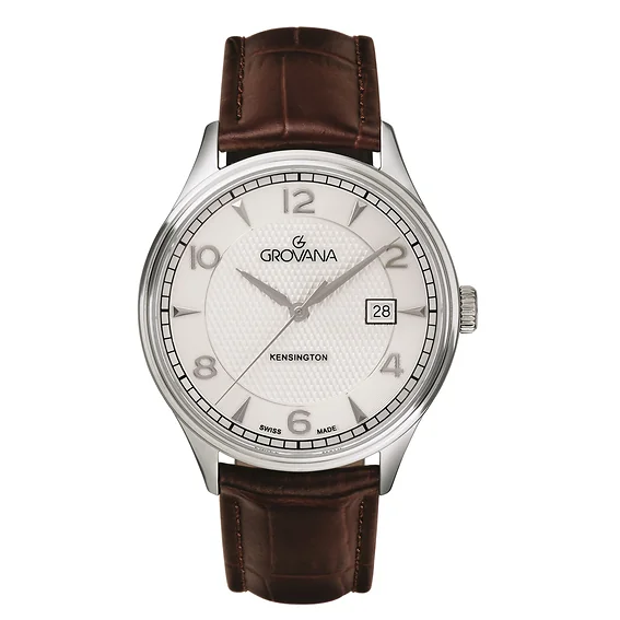 Grovana Kensington Leather Strap Silver Dial Quartz 1305.1532 Men's Watch