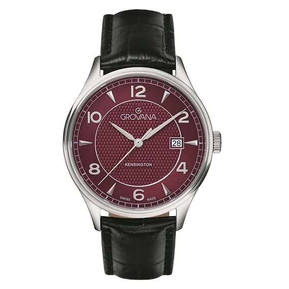 Grovana Kensington Leather Strap Bordeaux Dial Quartz 1305.1536 Men's Watch