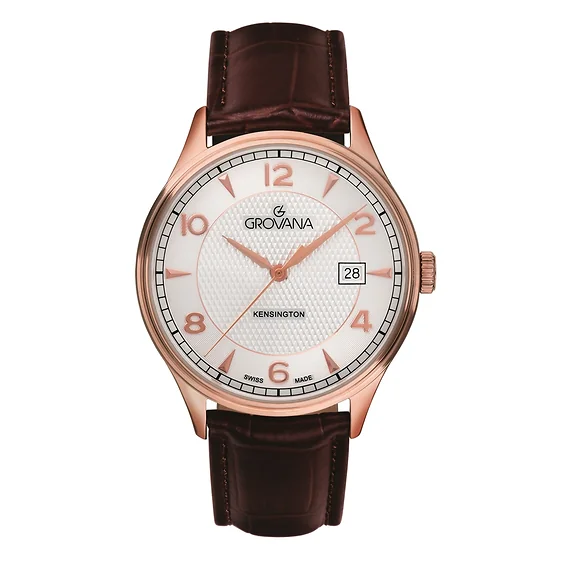 Grovana Kensington Leather Strap Silver Dial Quartz 1305.1562 Men's Watch