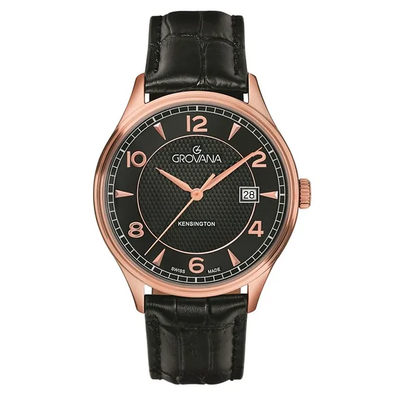 Grovana Kensington Classic Leather Strap Black Dial Quartz 1305.1567 Men's Watch