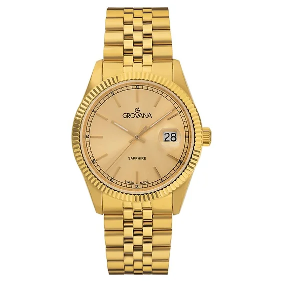Grovana Kensington Royal Gold Tone Stainless Steel Champagne Dial Quartz 1542.1111 Men's Watch