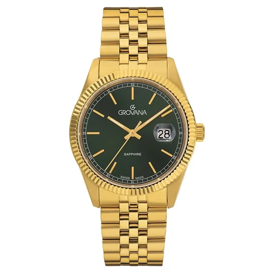 Grovana Kensington Royal Gold Tone Stainless Steel Green Dial Quartz 1542.1114 Men's Watch