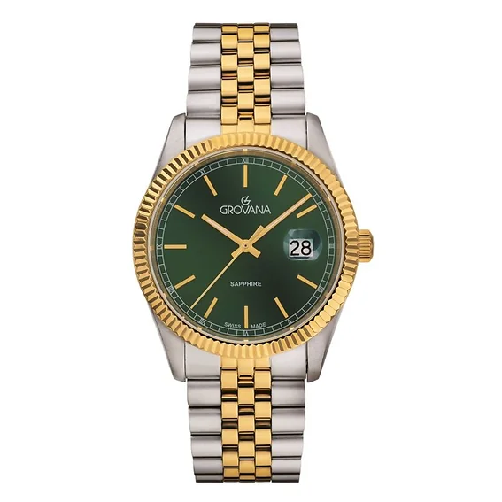 Grovana Kensington Royal Two Tone Stainless Steel Green Dial Quartz 1542.1144 Men's Watch