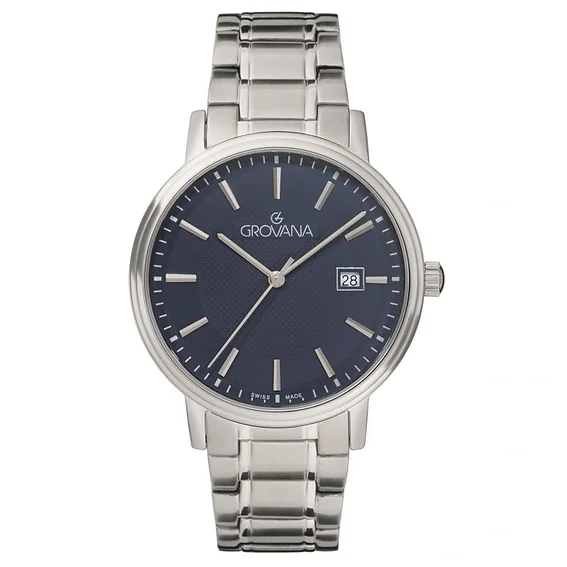 Grovana Kensington Traditional Stainless Steel Blue Dial Quartz 1550.1136 Men's Watch