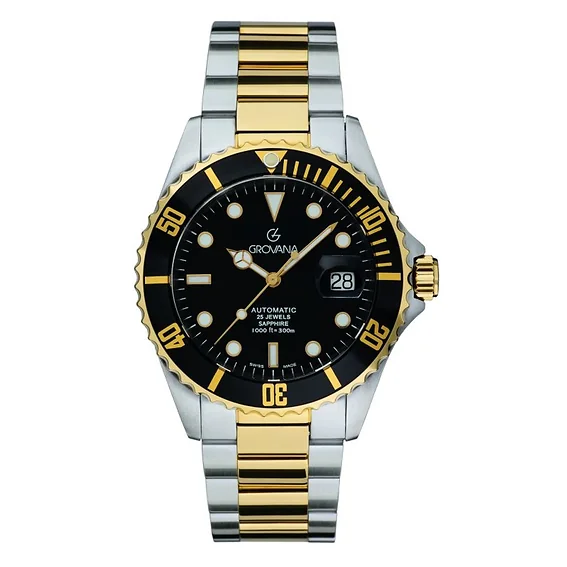 Grovana Key West Two Tone Stainless Steel Black Dial Automatic Diver's 1571.2147 300M Men's Watch