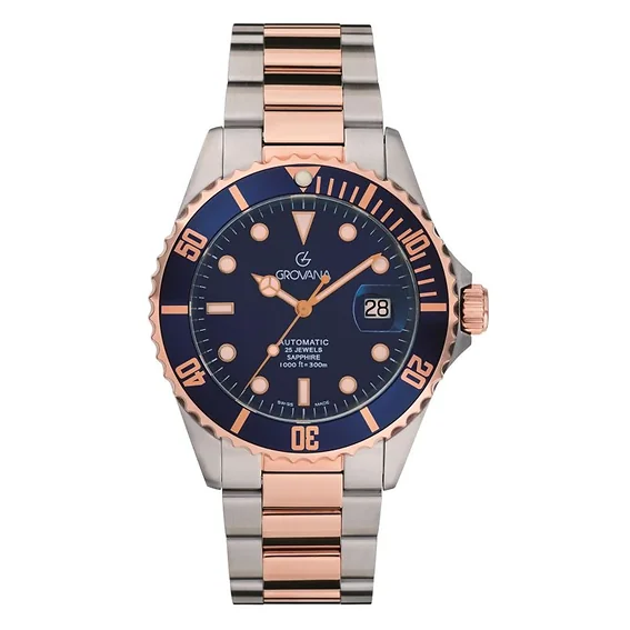 Grovana Key West Two Tone Stainless Steel Blue Dial Automatic Diver's 1571.2155 300M Men's Watch