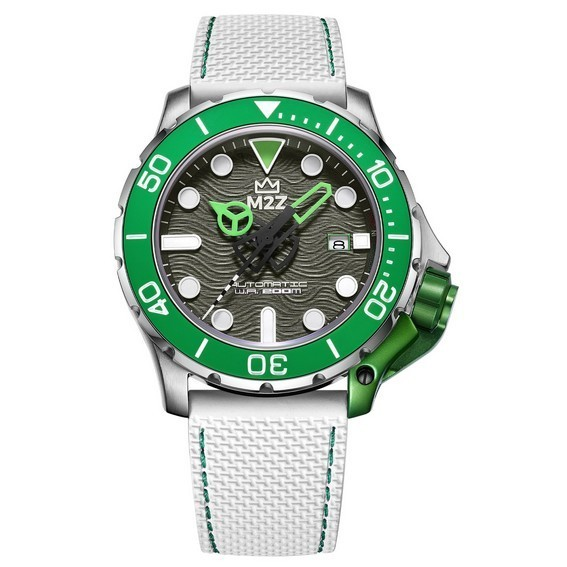M2Z 整體藍寶石玻璃白色錶帶灰色錶盤自動潛水員 200-001 200M 男士手錶