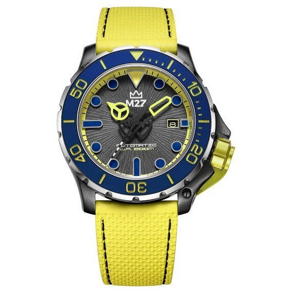 M2Z Diver 200 vidro safira amarelo pulseira mostrador cinza automático 200-006 200M relógio masculino