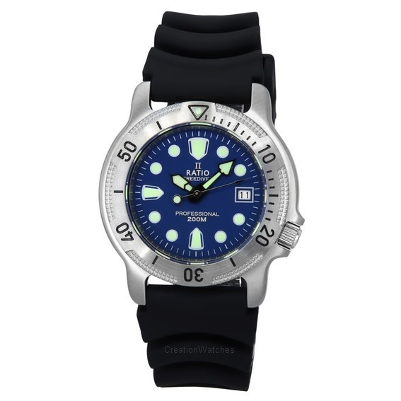 Relógio masculino Ratio FreeDiver profissional safira azul com mostrador quartzo 22AD202-BLU 200M