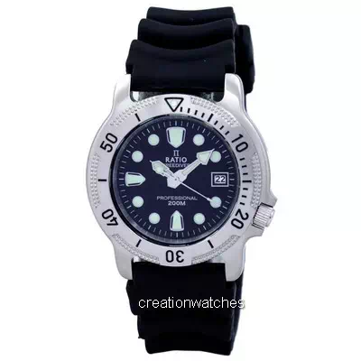 Ratio Free Diver Professional 200M Safira Quartz 22AD202 Relógio Masculino