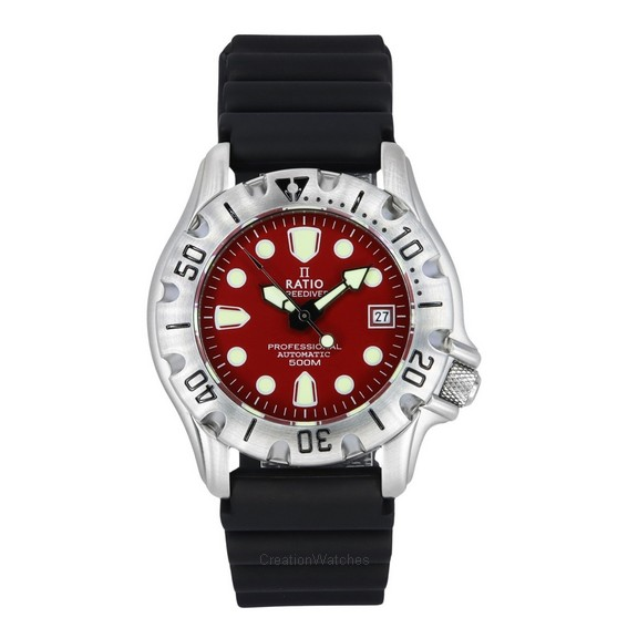 Ratio FreeDiver 專業 500M 藍寶石紅色錶盤自動 32BJ202A-RED 男士手錶 zh-CHS