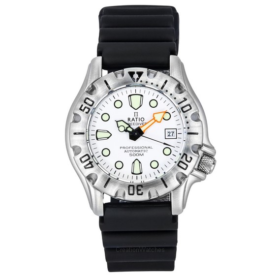 Relógio masculino Ratio FreeDiver Professional 500M safira mostrador branco automático 32BJ202A-WHT