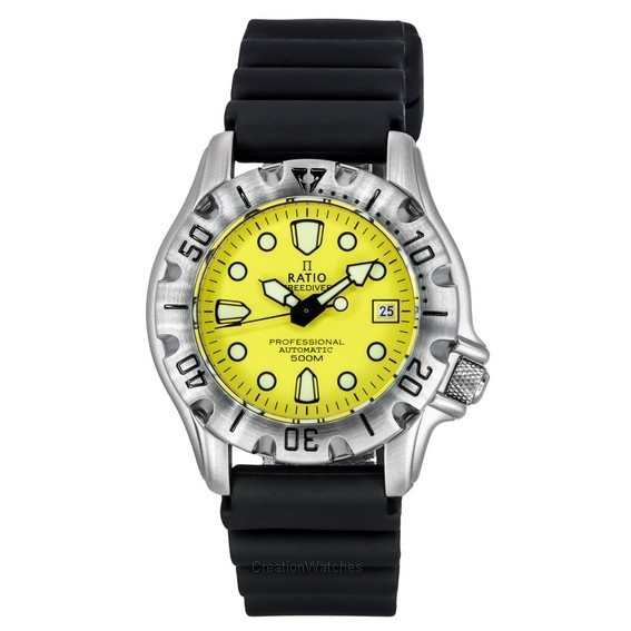 Zegarek męski Ratio FreeDiver Professional 500M Szafirowo-żółta tarcza Automatyczny 32BJ202A-YLW