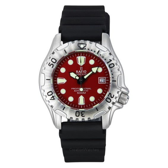 Ratio FreeDiver 專業 500M 藍寶石紅色錶盤自動 32GS202A-RED 男士手錶 zh-CHS