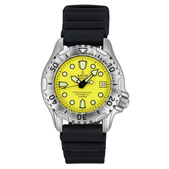 Relógio masculino Ratio FreeDiver Professional 500M safira amarelo mostrador automático 32GS202A-YLW
