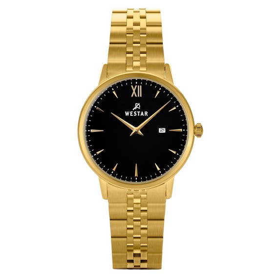 Westar Profile Gold Tone Stainless Steel Black Dial Quartz 40215GPN103 Women's Watch