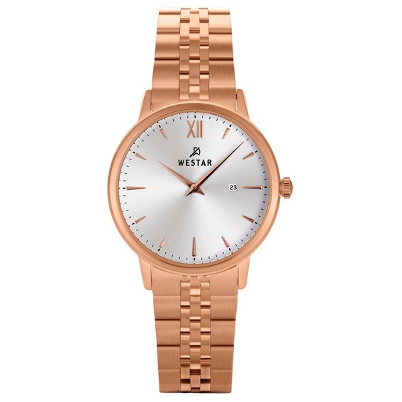 Westar Profile Rose Gold Tone Stainless Steel Silver Dial Quartz 40215PPN607 Women's Watch