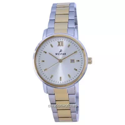 Zegarek damski Westar ze srebrną tarczą, dwukolorowy kwarcowy zegarek ze stali nierdzewnej 40245 CBN 102