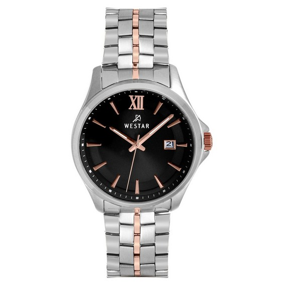 Relógio masculino de quartzo com mostrador preto de aço inoxidável com perfil Westar 50180SPN603