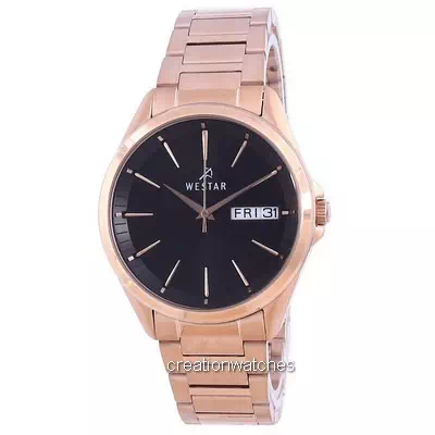 Westar mostrador preto rosa tom ouro em aço inoxidável quartzo 50212 PPN 603 relógio masculino