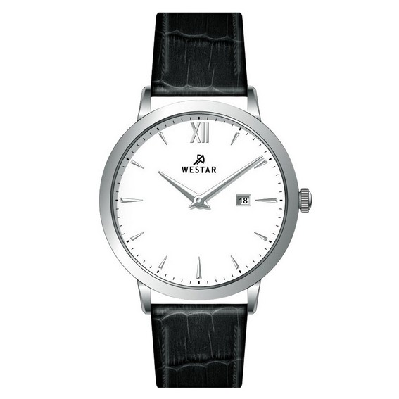 Westar 設定檔皮革錶帶白色錶盤石英 50214STN101 男裝手錶 zh-CHS