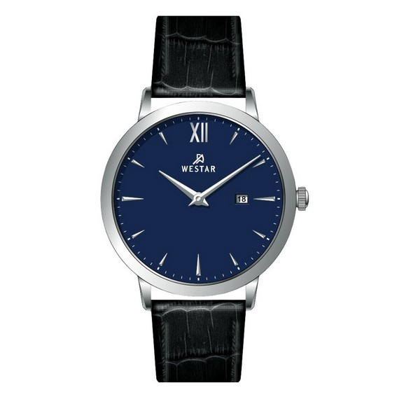 Westar 設定檔皮革錶帶藍色錶盤石英 50214STN104 男裝手錶 zh-CHS