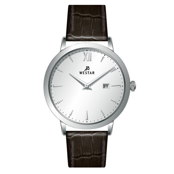 Męski zegarek Westar Profile ze skórzanym paskiem i srebrną tarczą. Kwarcowy 50214STN127