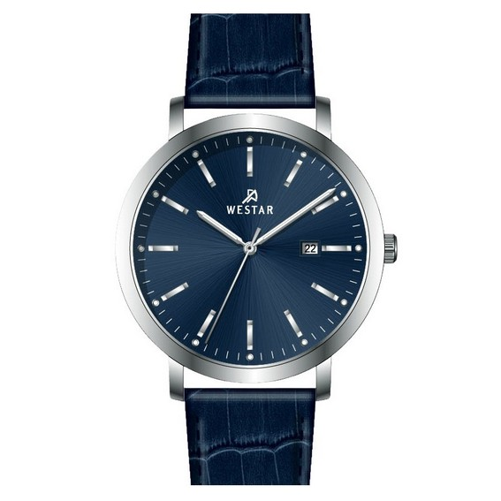 Westar 設定檔皮革錶帶藍色錶盤石英 50216STN144 男裝手錶 zh-CHS