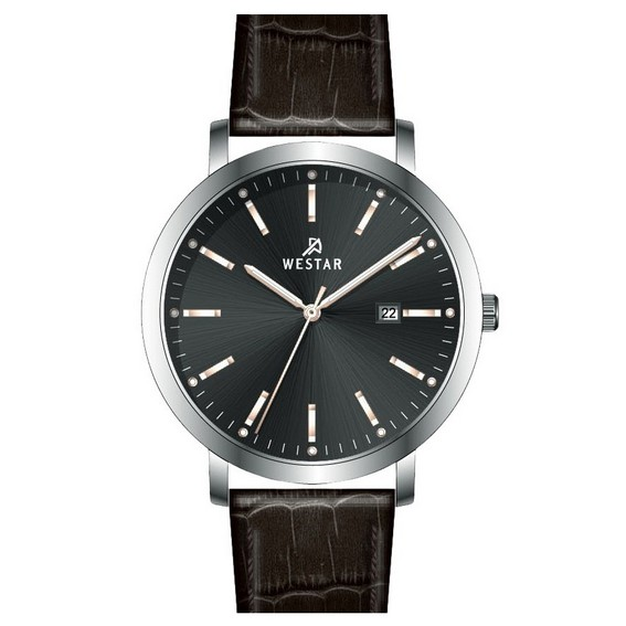 Męski zegarek Westar Profile ze skórzanym paskiem i czarną tarczą. Kwarcowy 50216STN623