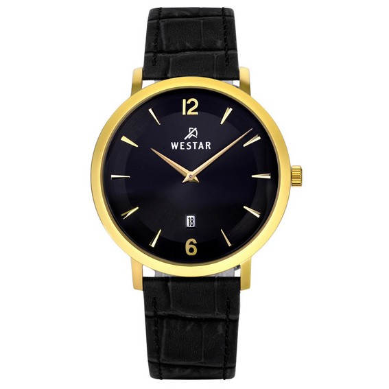 Męski zegarek Westar Profile ze skórzanym paskiem i czarną tarczą. Kwarcowy 50219GPN103
