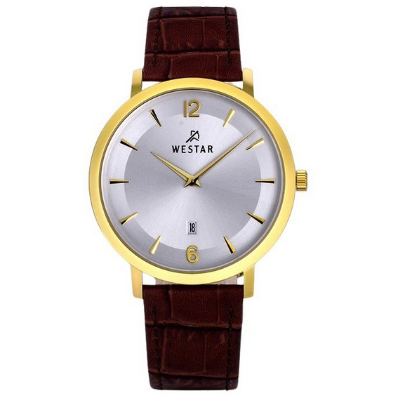 Westar Profile Кожаный ремешок Кварцевые мужские часы с серебряным циферблатом 50219GPN127