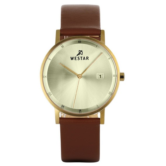 Westar Profile Кожаный ремешок Кварцевые мужские часы с легким циферблатом цвета шампанского 50221GPN122
