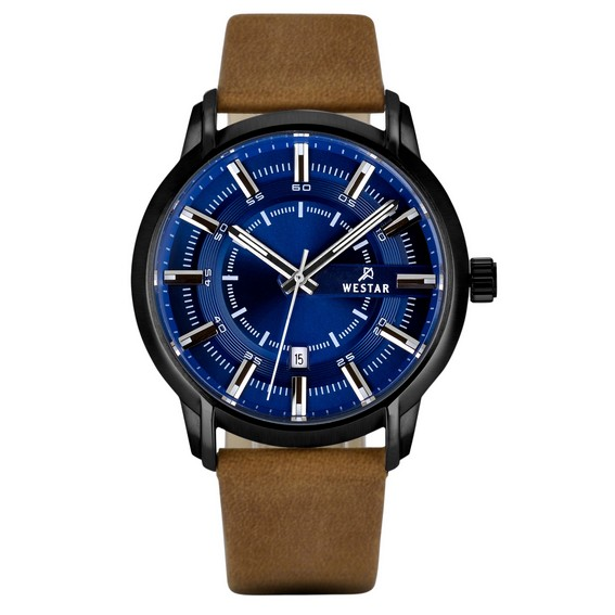 Relógio masculino Westar com pulseira de couro com mostrador azul quartzo 50228BBN184