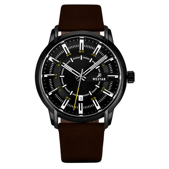 Męski zegarek Westar Profile ze skórzanym paskiem i czarną tarczą. Kwarcowy 50228BBN523