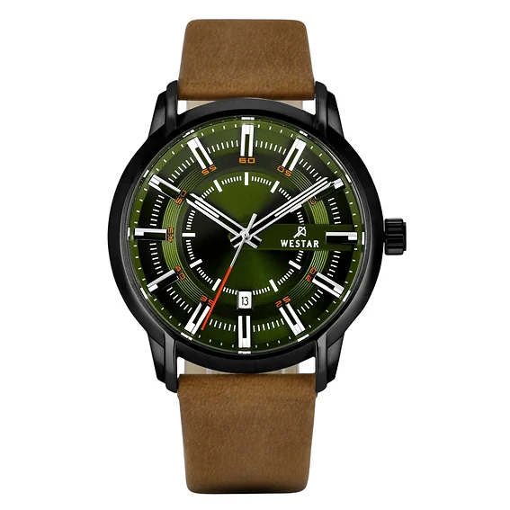 Westar Profile Leather Strap Green Dial Quartz 50228BBN885 Men's Watch